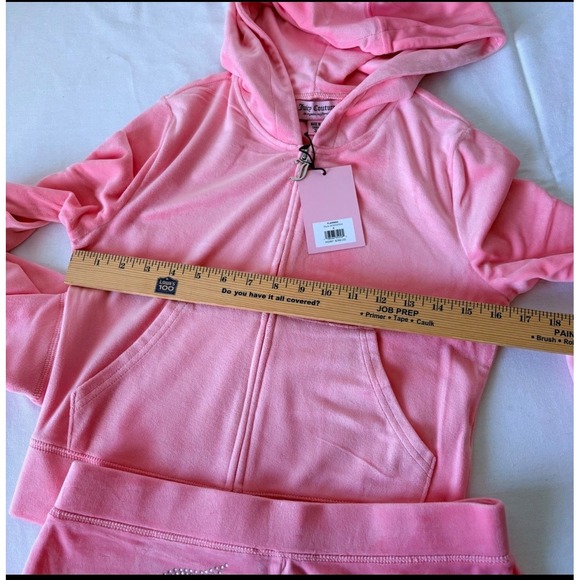 Juicy Couture Velour Tracksuit flamingo Pink Rhinestone Hoodie Pants Set Small - Picture 7 of 10